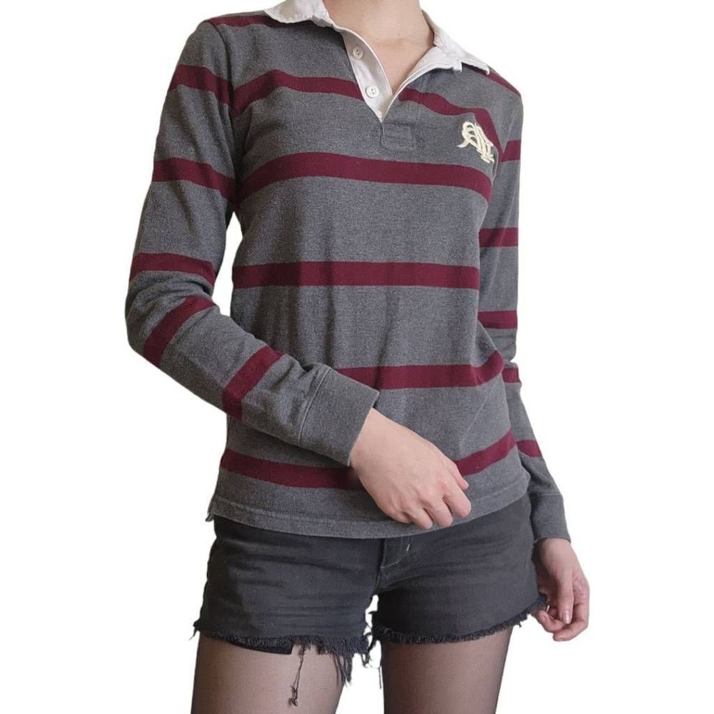 Ralph Lauren Red and Gray Striped Collared Long Sleeve Shirt